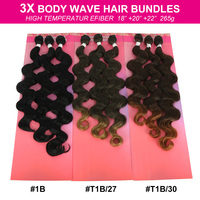 Lot de 3 extensions capillaires synthétiques ondulées et bouclées Julianna Wholesale en fibre haute température, tissage doux en vagues corporelles