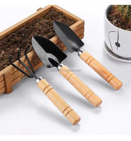 Mini ensemble d'outils de pelle de jardin 3 pièces de haute qualité lames en acier au carbone poignées en bois Design compact pour bricolage jardinage ODM/OEM