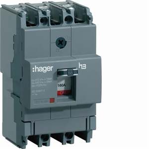 HDA160L ปรับแต่งได้ตามความต้องการด้วยเบรกเกอร์แบบหล่อขึ้นรูป Hagers รุ่น h3 x160 TM 3P 18kA 160A - Product Image 1