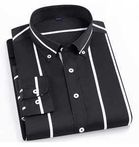 Camicie da <span class=keywords><strong>uomo</strong></span> alla moda a righe <span class=keywords><strong>Slim</strong></span> <span class=keywords><strong>Fit</strong></span> <span class=keywords><strong>abiti</strong></span> da lavoro a maniche lunghe da <span class=keywords><strong>uomo</strong></span> camicie formali Casual di alta qualità da <span class=keywords><strong>uomo</strong></span> - Product Image 6