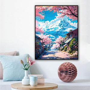 Recién llegados pintura por números estilo Anime Sakura Road bajo la montaña Nevada pintura al óleo por números pintura <span class=keywords><strong>de</strong></span> paisaje - Product Image 2