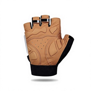 Gants de cyclisme en cuir demi-doigts unisexes pour l'été avec fermeture à enfiler, design marron et noir - Product Image 2