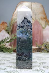 Venta al por mayor de Torre Cuadrada de Ágata Musgosa Natural, Piedra de Cristal Pulido con Punta para Sanación Reiki, Decoración del Hogar, Adorno de Oficina, Regalo - Product Image 3