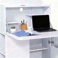 Bureau multifonctionnel pliable en bois blanc, dernière génération, gain de place, grande surface de travail, 3 étagères, compartiment pour ordinateur portable