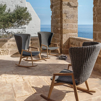 Chaises de loisirs d'extérieur de style moderne, ensembles de salon de jardin, chaise à bascule de luxe à dossier haut en corde tressée avec base en teck