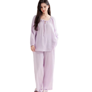 Ensemble de pyjama personnalisé en <span class=keywords><strong>double</strong></span> <span class=keywords><strong>gaze</strong></span> 100% coton, rose, violet, vêtements de nuit pour femmes - Product Image 1