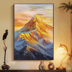 Hand Painted Oil Painting Golden Mountain Landscape Art Metal <b>Frame</b> 3D Effect Living Room Sofa Background Wall Decor - Product Image 2