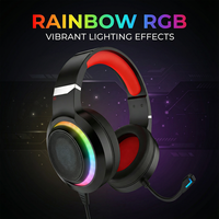Casque de jeu filaire supra-auriculaire PJT-DEP2469 avec LED RGB couleur et microphone, compatible avec une faible latence
