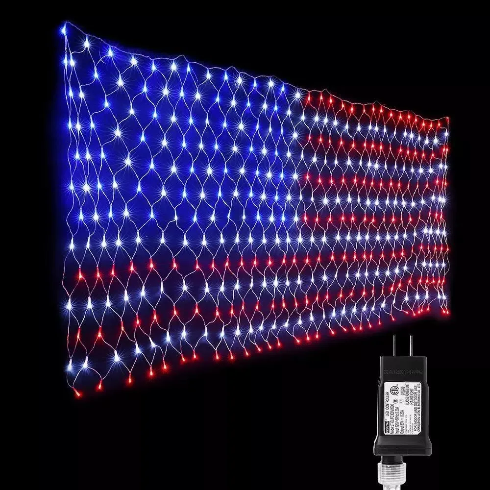 Gelişmiş 110V amerikan bayrağı dize işık su geçirmez LED ağ ışıklandırması LEDs IP44 anma Patriot tema ile 420