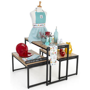 Mesa de exhibición de ropa de Color/Logotipo personalizable con recubrimiento de polvo Rectangular de nido de 3 niveles de madera y Metal para tiendas de ropa - Product Image 2