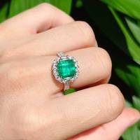 Bague en or blanc 18 carats avec émeraude naturelle de Panjshir 3,15 ct vert vif, avec double halo et accents de diamants sud-africains pour femmes