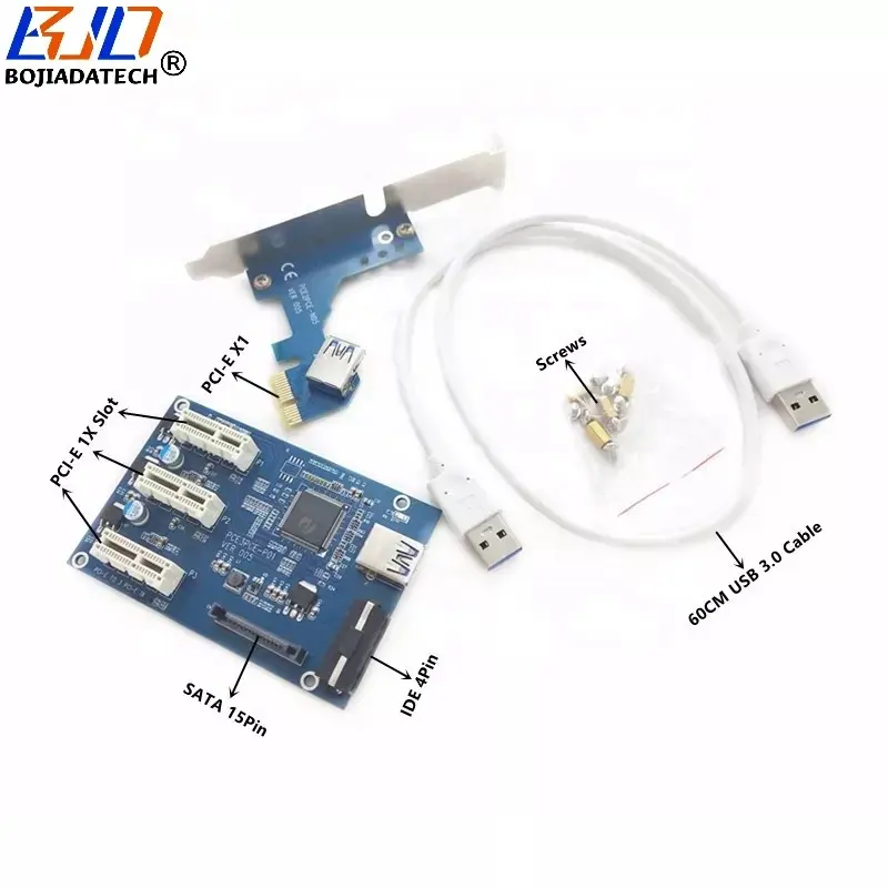 3 PCIe 1x Slot to PCI-E X1 Expansion Controller Card with 60CM USB 3.0 Data Extension Cable for AMD Graphics Card GPU