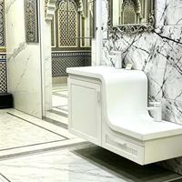 Meubles-lavabos de salle de bain en pierre frittée personnalisables avec double vasque en pierre frittée pour interaction parent-enfant