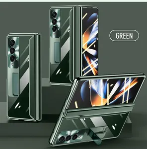 Suporte magnético Caso Galvanizados Para Samsung Galaxy Z Fold 4 Dobradiça Caso Proteção Fold4 Chapeamento Caso Capa Dura Shell Para Z