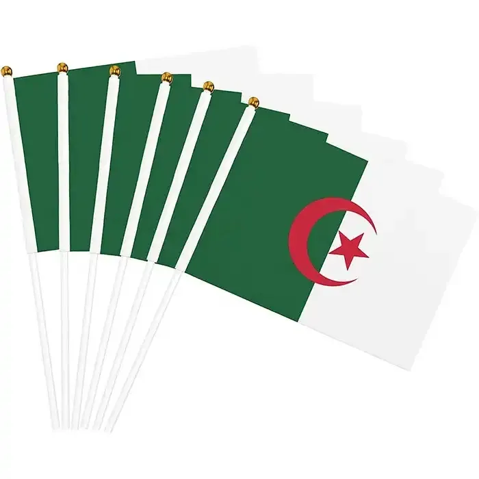 Sunshine personalizado Argelia pequeño Mini verde blanco rojo mano sostener banderas Argelia mano banderas equipo deporte Banner fútbol palo bandera