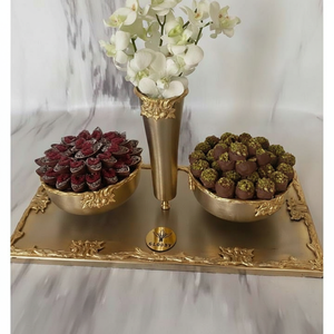 Juego de 2 cuencos de Metal dorado para chocolate con bandeja, lo último en vajilla, seguro para servir chocolate cuenco, platos de dulces al por mayor - Product Image 1