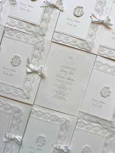 Invitations <span class=keywords><strong>de</strong></span> <span class=keywords><strong>mariage</strong></span> en relief floral blanc ivoire, avec bordure en dentelle vintage, ruban et nœud, monogramme personnalisé, sceau <span class=keywords><strong>de</strong></span> cire, cartes <span class=keywords><strong>de</strong></span> vœux pour lui et pour elle - Product Image 2