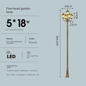 Lampe de jardin à cinq têtes 400 cm en fer bronze LED E27 lumière blanc chaud extérieur IP66 détecteur de mouvement garantie 10 ans - Product Image 3