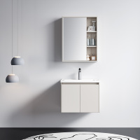 Meuble-lavabo de salle de bain moderne en aluminium et acier inoxydable avec vasque simple et finition miroir