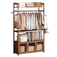 Porte-vêtements autoportant en bambou, simple et rectangulaire, avec porte-pantalon, organisateur de vêtements multifonctionnel pour la maison et la chambre