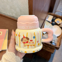 Mug en céramique avec couvercle, motif ours mignon, grande capacité, tasse à eau pour fille, tasse à café pour petit-déjeuner en couple, pour usage domestique
