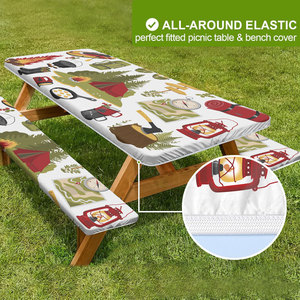 Housse de table de pique-nique avec housses de bancs, ensemble de 3 pièces, nappes rectangulaires en vinyle élastiques et ajustées, imperméables pour l'extérieur - Product Image 4