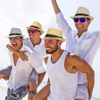 Chapeau Fedora en paille tropicale créatif à imprimé cocotier, à bord court, style Trilby, pour les fêtes hawaïennes, les soirées sur la plage et les vacances d'été
