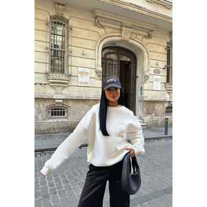 <b>White</b> Vintage Ladies Silk <b>Sweatshirt</b> Embroidered E XS Size Casual Lined Design Screen Printed Light Weight for Autumn Winter - Product Image 4