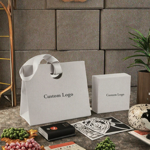 Light <b>Grey</b> Textured Jewelry Box & Gift <b>Bag</b> Set, Custom Logo Jewelry Packaging Box with <b>Tote</b> <b>Bag</b> - Product Image 3