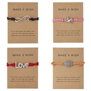 Mode Charme Alliage Amour Coeur <span class=keywords><strong>Feuille</strong></span> Argentée Antic Paume Avaler Hibou Pendentif <span class=keywords><strong>Abeille</strong></span> <span class=keywords><strong>Cire</strong></span> Réglable Cordon Carte De Souhait Bracelet Pour Les Femmes - Product Image 2