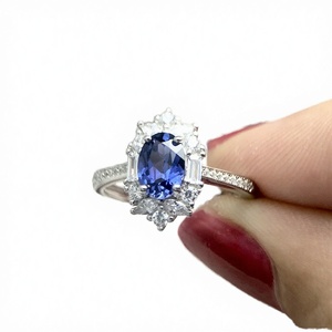 Anillo de Zafiro Azul Cultivado en Laboratorio, Plata de Ley 925, Chapado en Oro Blanco de 18K, Joyería para Mujer, Anillo de Compromiso, Aniversario, Boda - Product Image 3