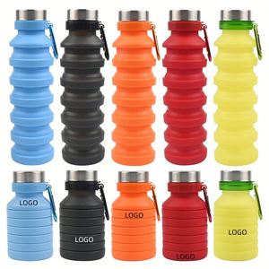 Bouteilles d'eau pliables en silicone écologiques avec logo personnalisé, utilisées pour les voyages, la randonnée, le camping, les sports et les activités de plein air - Product Image 1