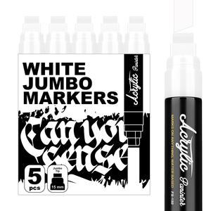 Confezione da 5 pennarelli acrilici bianchi con punta da 15 mm per finestre, vetro, superfici metalliche - Product Image 1