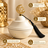 Décoration de l'Aïd Ramadan, Cadeau islamique, Centre de table, Bol à bonbons, Contenant à friandises, Plat à collation avec couvercle, Décoration en forme de croissant de lune et étoile avec pompon