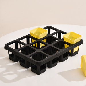 Plateau de 12 alvéoles rectangulaires pour semis, en plastique, avec réservoir d'eau, support pour plantes succulentes, grille fixe pour pots de 7x8 cm, noir et blanc - Product Image 1