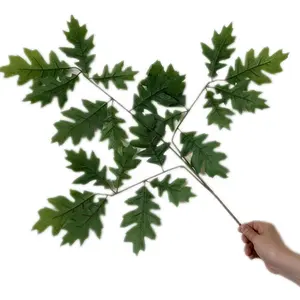 Tallos de hojas de roble artificiales, ramas de árbol de roble recubiertas de pegamento falso, planta verde para decoración Floral de pared verde