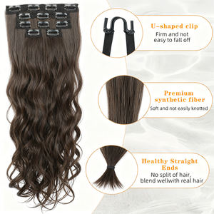 Extensiones de Cabello Sintético con Clip, Ondulado Natural, Largo, <span class=keywords><strong>Sin</strong></span> Costuras, para Cabello Brasileño, Venta al Por Mayor OEM/ODM - Product Image 4