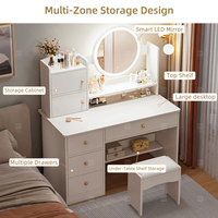 Coiffeuse blanche moderne avec miroir LED et tiroirs de rangement pour chambre à coucher