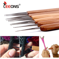 Leeons gratis Custom Logo bambu kait jarum baja nirkarat kepala 1/2/3 kait Crochet jarum Locs rambut gimbal alat