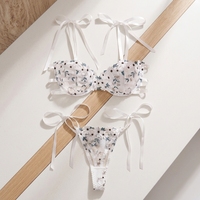 Siap Kirim Set Bra dan Celana Dalam Renda Bunga Bordir Daisy Seksi Model High-Rise Warna Putih Manis untuk Wanita XL OEM