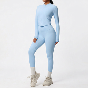 Ensemble 2 pièces pour femmes, course à pied en plein air, fitness, yoga, pantalon sans manches, haut à taille haute élastique, respirant, spandex/polyester, grande taille - Product Image 1