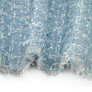 Nieuwe Stijl Groothandel Elegante Polyester Kleurrijke Chanelstyle Blauwe Metallic Sliver Tweed Stof Voor Overjas Pak
