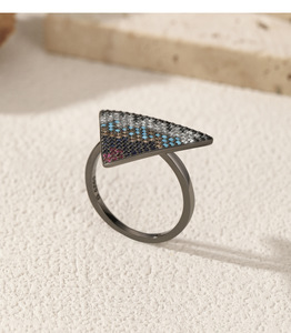 S925 Sterling <b>Silver</b> Gradient Color Crystal Triangle Geometric <b>Ring</b> Unique Bold <b>Adjustable</b> Fashion Decor <b>Ring</b> For Women - Product Image 5