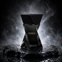 Flacon de parfum vide de luxe noir brillant torsadé géométrique sculptural à facettes avec base en verre lourd, lettrage doré, logo personnalisé
