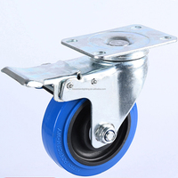 Diamètre du produit de style chaud, noyau de fer robuste de 4 pouces, caoutchouc TPR à haute élasticité, frein rotatif, roulette bleue pour chariot