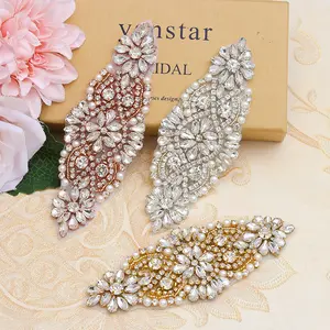 Lan Guang Rhinestone Applique Patch For Wedding Gown Bridal Sash Evening Wear Diamond Hot Fix Design Patch