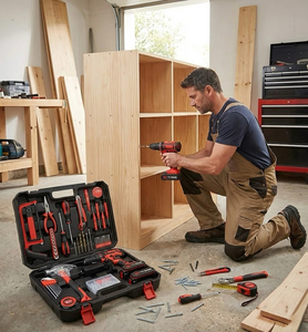 Ensemble d'outils ménagers de 112 pièces avec clé hexagonale, perceuse électrique 21V, perceuse à percussion - Outils manuels OEM dans une boîte à outils - Product Image 5