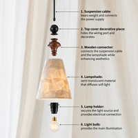 Lampe suspendue en bois, luminaire suspendu en forme de coquille, douille E27, lampe d'ambiance chaude pour chambre à coucher, salle à manger