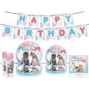 Artículos para Fiestas, Platos de Papel, Vasos, Accesorios de Mesa, Decoración para Bodas y Graduaciones, Adornos de Gatos Bonitos, Juego Decorado para Niños de 7 y 9 Pulgadas JIALIN - Product Image 1