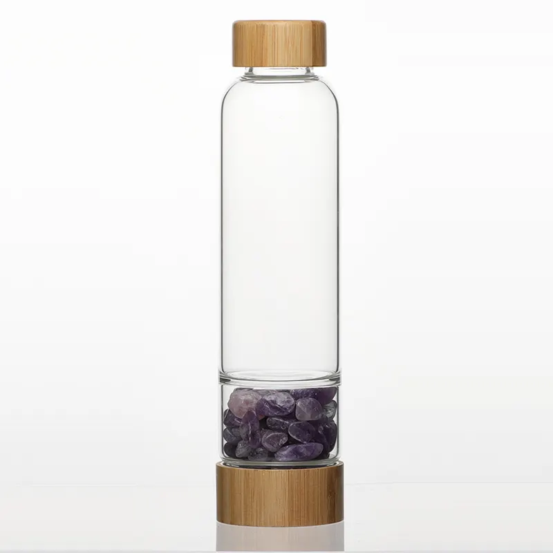 رنش زجاجة مياه زجاجية كريستال بالجملة مع غطاء من الخيزران